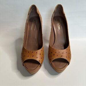 UGG Tan Peep-Toe Leather Heels